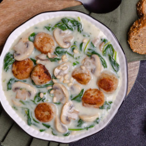 Easy Creamy Beans with Meatballs and Spinach