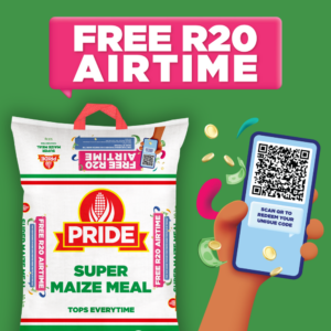FREE R20 Airtime inside participating 12.5kg Pride Super Maize Meal